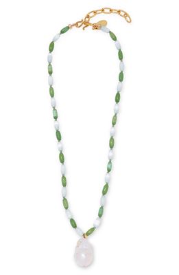 Lizzie Fortunato Atlantic Freshwater Pearl Pendant Necklace in Green