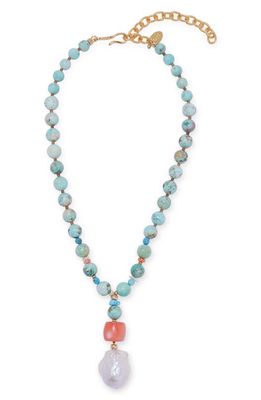 Lizzie Fortunato Isla Pearl Y-Necklace in Blue