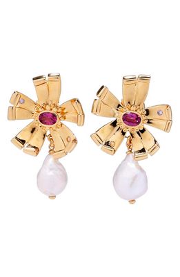 Lizzie Fortunato Lotus Freshwater Pearl Drop Earrings in Gold Multi