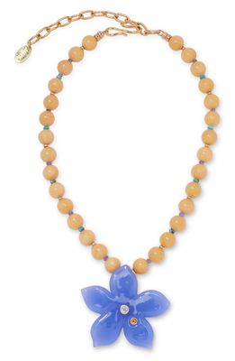 Lizzie Fortunato Vinca Flower Pendant Necklace in Blue Multi