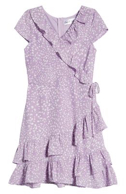 LNL Kids' Print Ruffle Faux Wrap Dress in Lilac/Ivory