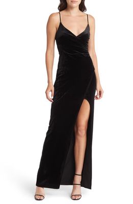 LNL Ruched Velvet Gown in Black