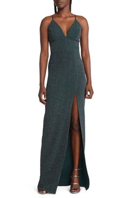 LNL Sparkle Knit Open Back Gown in Hunter