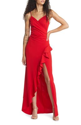 LNL V-Neck Ruffle Trim Gown in Red