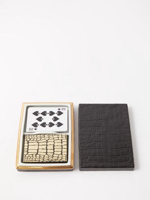 L'objet - Set Of Two Crocodile Porcelain Playing Cards - Black Multi