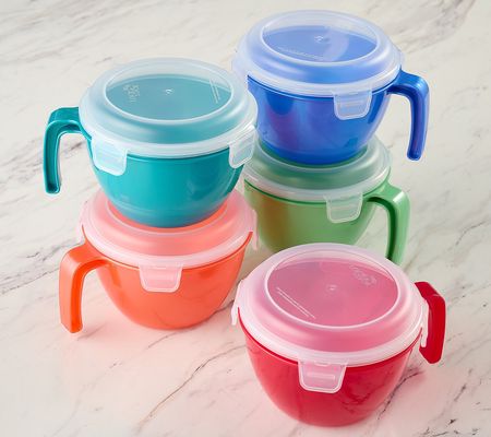 LocknLock Set of 5 Multi-Color Cereal Bowls w/ Handles