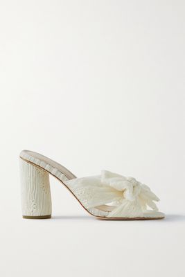 Loeffler Randall - Penny Bow-embellished Plissé-lamé Mules - White