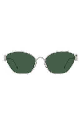 Loewe 57mm Cat Eye Sunglasses in Shiny Palladium /Green
