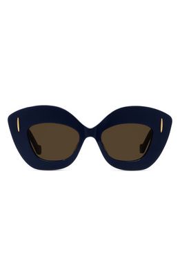 Loewe Anagram 48mm Small Cat Eye Sunglasses in Navy /Brown