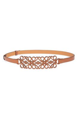 Loewe Anagram Cutout Leather Belt in Tan/Gold 2526