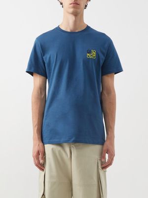 Loewe - Anagram-embroidered Cotton-jersey T-shirt - Mens - Petrol Blue