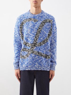 Loewe - Anagram-intarsia Speckled Wool-blend Sweater - Mens - Blue White