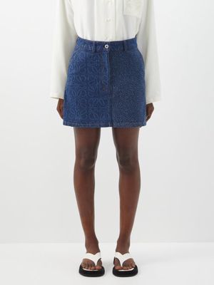 Loewe - Anagram-jacquard Denim Mini Skirt - Womens - Indigo