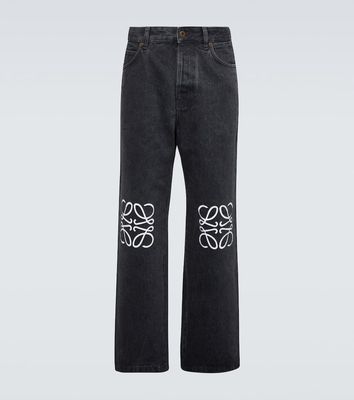Loewe Anagram leather-trimmed straight jeans