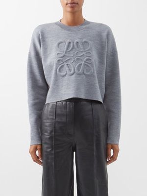Loewe - Anagram-padded Wool-blend Cropped Sweater - Womens - Grey