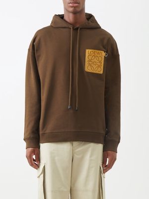 Loewe - Anagram-patch Cotton-jersey Hooded Sweatshirt - Mens - Dark Olive