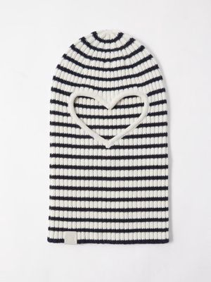 Loewe - Anagram-patch Heart-motif Striped Wool Balaclava - Mens - Navy White