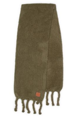 Loewe Anagram Patch Mohair & Wool Blend Scarf in Dusty Olive