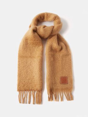 Loewe - Anagram-patch Mohair-blend Scarf - Mens - Camel