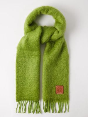 Loewe - Anagram-patch Mohair-blend Scarf - Mens - Lime Green