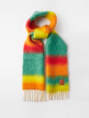 Loewe - Anagram-patch Striped Mohair-blend Scarf - Mens - Green Multi