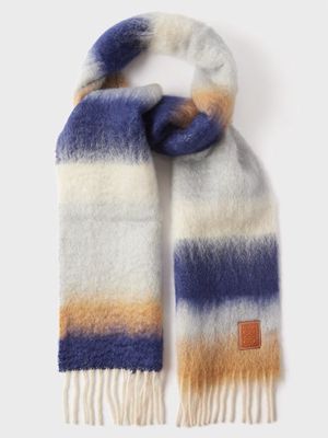 Loewe - Anagram-patch Striped Mohair-blend Scarf - Mens - Navy Multi