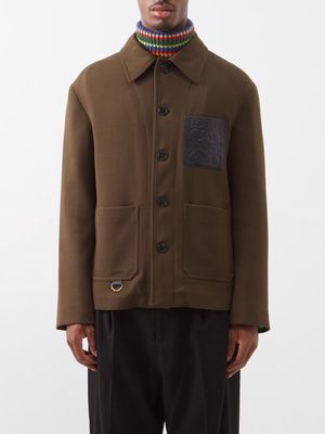 Loewe - Anagram-patch Wool Workwear Jacket - Mens - Dark Olive
