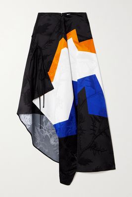Loewe - Asymmetric Draped Striped Satin-jacquard Midi Skirt - Black