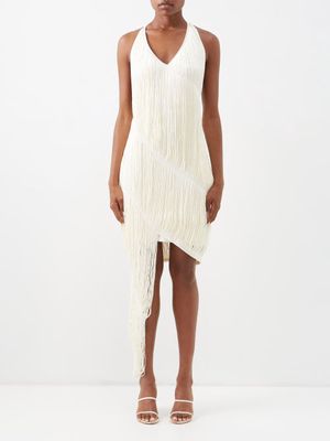Loewe - Asymmetric Fringed Silk-blend Dress - Womens - Ecru