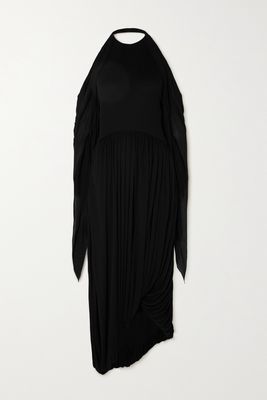 Loewe - Asymmetric Open-back Draped Chiffon And Crepe Dress - Black