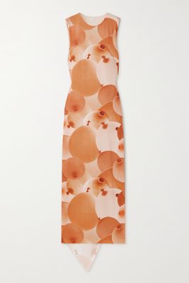 Loewe - Asymmetric Printed Stretch-crepe Maxi Dress - Orange