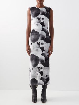 Loewe - Balloon-print Velvet Midi Dress - Womens - Black White