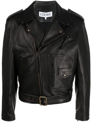 LOEWE belted leather biker jacket - Black