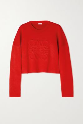 Loewe - Cropped Embroidered Wool-blend Sweater - medium