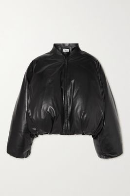 Loewe - Cropped Padded Leather Bomber Jacket - Black