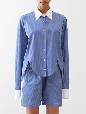 Loewe - Curved-hem Striped Cotton-poplin Shirt - Womens - Blue Stripe