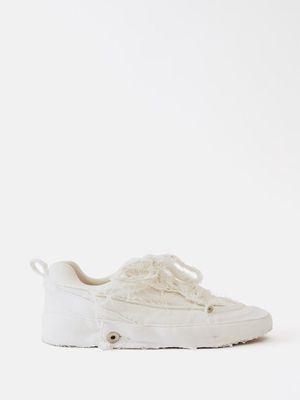 Loewe - Deconstructed Frayed Denim Trainers - Mens - White