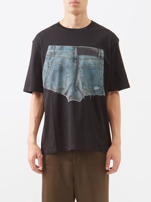 Loewe - Denim Short-print Cotton T-shirt - Mens - Black