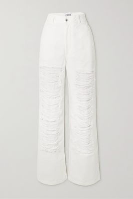 Loewe - Distressed High-rise Straight-leg Jeans - White