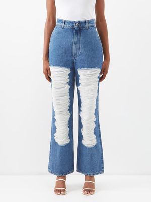 Loewe - Distressed High-rise Wide-leg Jeans - Womens - Denim