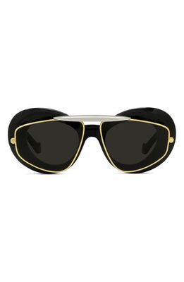 Loewe Double Frame 47mm Small Cat Eye Sunglasses in Shiny Black /Smoke