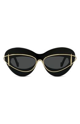 Loewe Double Frame 67mm Oversize Cat Eye Sunglasses in Shiny Black /Smoke