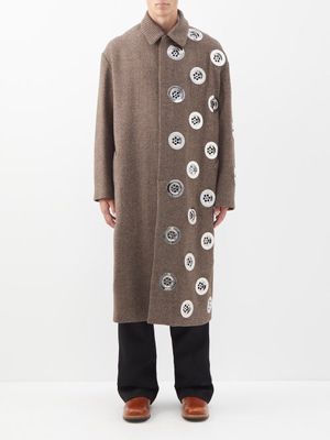 Loewe - Drain Hole-embellished Wool-blend Overcoat - Mens - Brown Beige