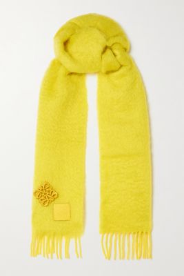 Loewe - Embellished Fringed Mohair-blend Scarf - Yellow