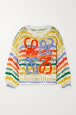 Loewe - Embroidered Striped Mohair-blend Sweater - White