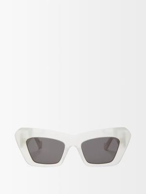 Loewe Eyewear - Anagram-logo Cat-eye Acetate Sunglasses - Womens - White