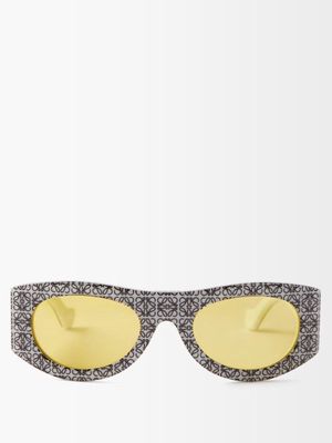 Loewe Eyewear - Anagram Oval Acetate Sunglasses - Womens - White Yellow Multi