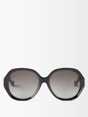 Loewe Eyewear - Anagram Oversized Round Acetate Sunglasses - Womens - Black Grey