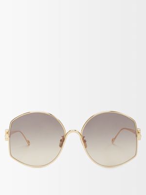 Loewe Eyewear - Anagram Round Metal Sunglasses - Womens - Gold