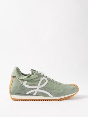 Loewe - Flow Runner Nylon And Suede Trainers - Womens - Light Green